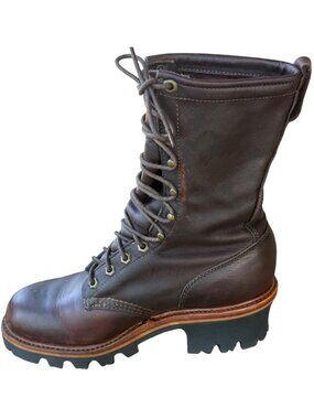 Chippewa 10" Briar Pitstop Logger Work Leather Boots 29437 Men's Size 7.5D-READ